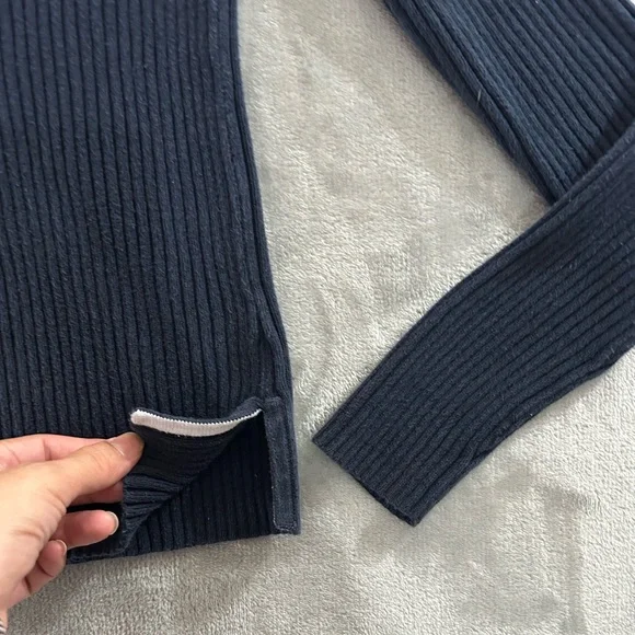 DKNY Y2K fitted ribbed logo navy blue quarter zip sweater - Picture 9 of 9